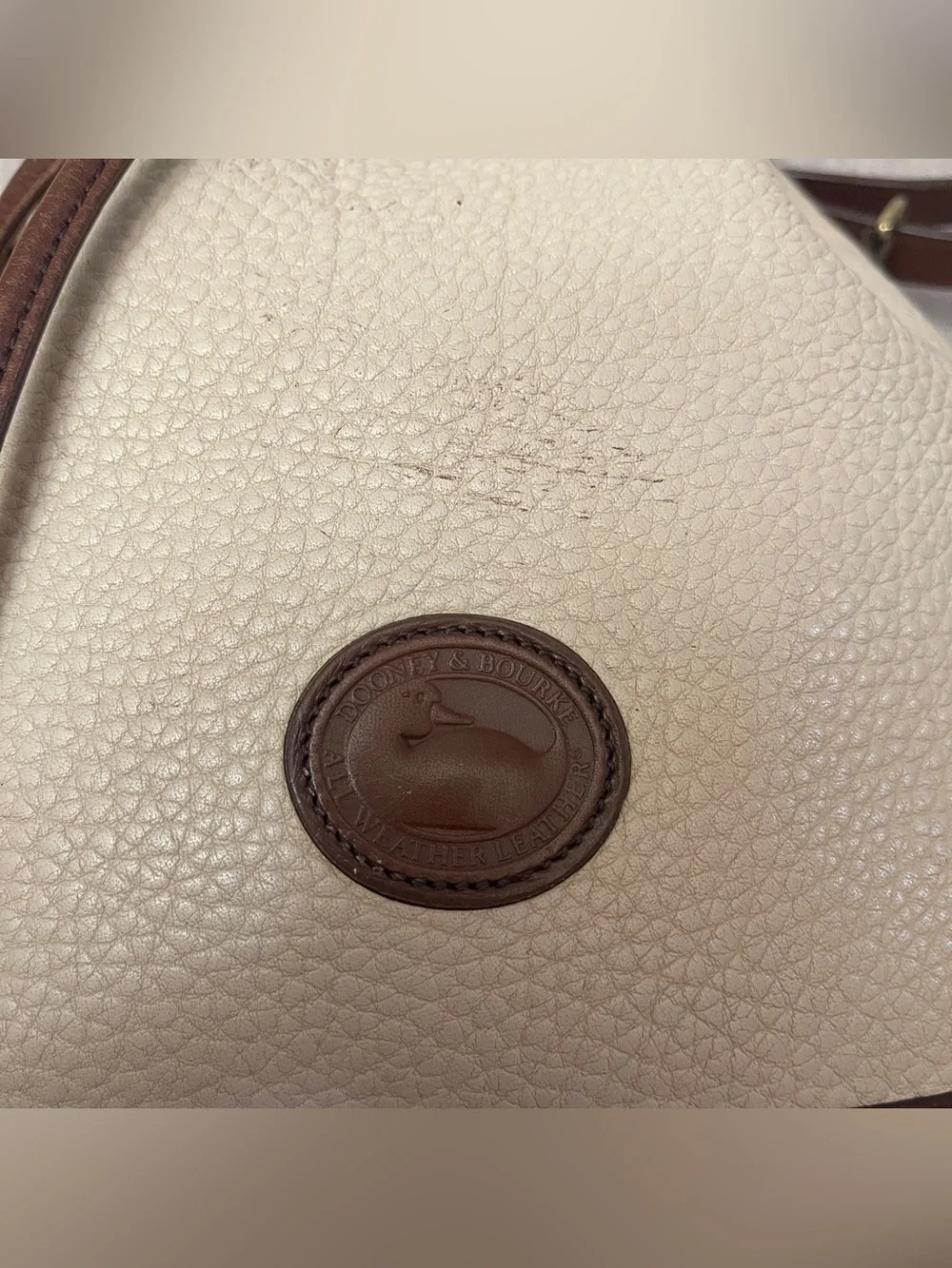 Dooney & Bourke Vintage Y2K Leather Bone/Cream with Brown Trim Bucket Bag Purse